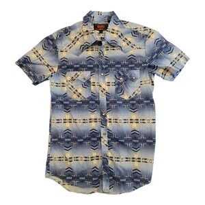 Rock & Roll Denim Mens Western Short‎ Sleeve Aztec Print Shirt Pearl Snap Medium